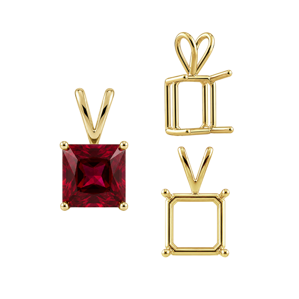 Square Four Prong Double Wire Pendants in 14K Gold (2.50 mm - 10.25 mm)
