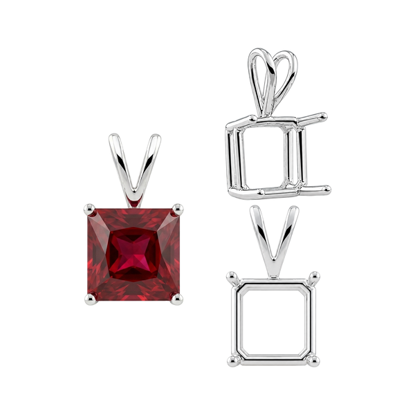 Square Four Prong Double Wire Pendants in Sterling Silver (2.50 mm - 10.25 mm)
