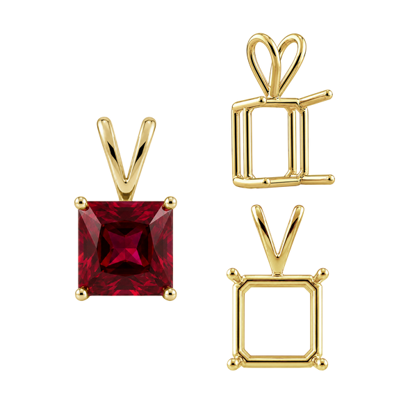 Square Four Prong Double Wire Pendants in 14K Gold (2.50 mm - 10.25 mm)