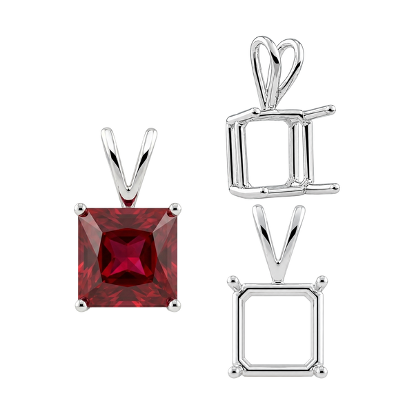 Square Four Prong Double Wire Pendants in Sterling Silver (2.50 mm - 10.25 mm)
