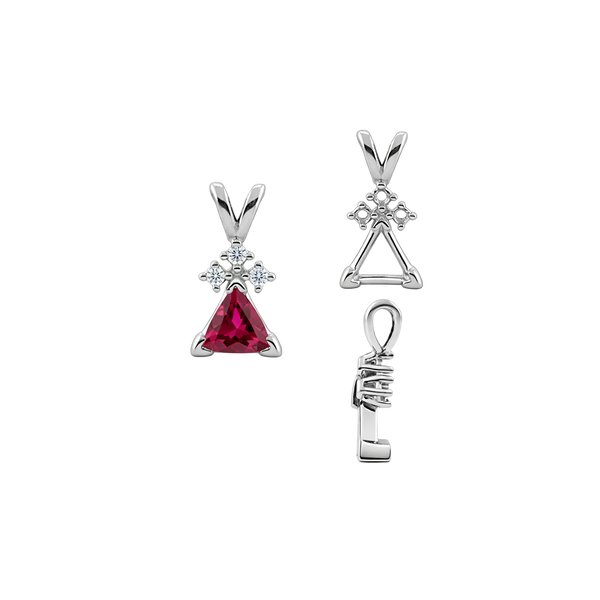 Triangle Shape V-End Pendants With 3 Accents in Sterling Silver (3.00 mm - 9.00 mm)