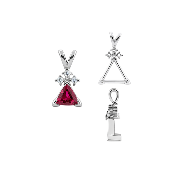 Triangle Shape V-End Pendants With 3 Accents in Sterling Silver (3.00 mm - 9.00 mm)