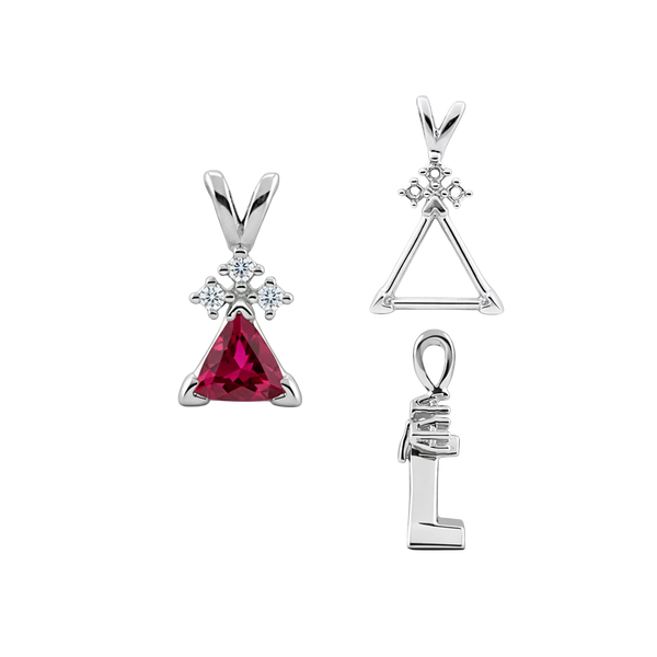 Triangle Shape V-End Pendants With 3 Accents in Sterling Silver (3.00 mm - 9.00 mm)