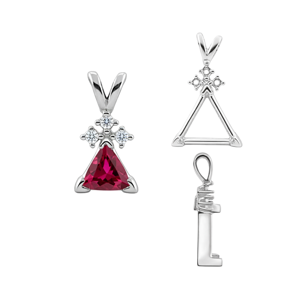 Triangle Shape V-End Pendants With 3 Accents in Sterling Silver (3.00 mm - 9.00 mm)