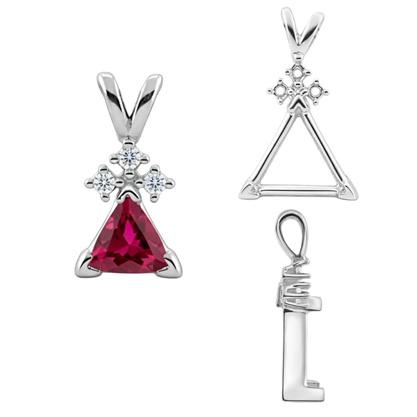 Triangle Shape V-End Pendants With 3 Accents in Sterling Silver (3.00 mm - 9.00 mm)