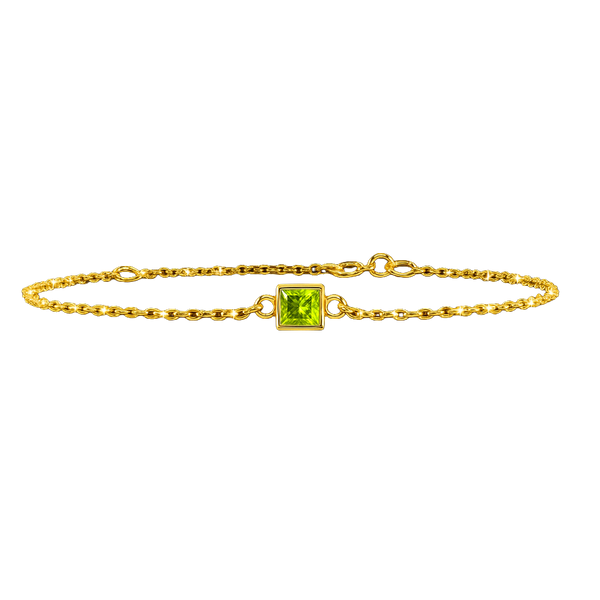 Diamond or Gemstone Square Bezel Charm in 14K Yellow Diamond Cut Cable Bracelet