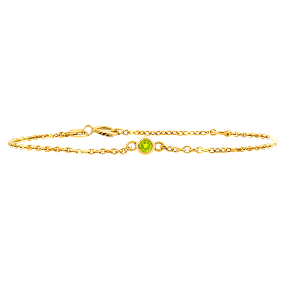 Diamond or Gemstone Round Bezel Charm in 14K Yellow Diamond Cut Cable Bracelet