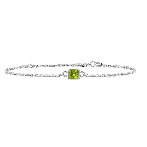 Diamond or Gemstone Square Bezel Charm in 14K White Round Cable Bracelet