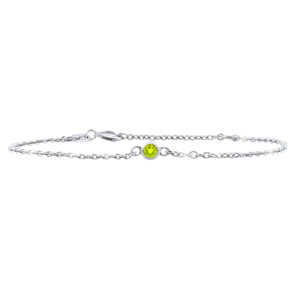 Diamond or Gemstone Round Bezel Charm in 14K White Diamond Cut Cable Bracelet