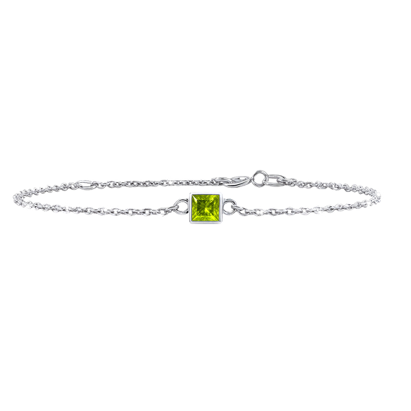 Diamond or Gemstone Square Bezel Charm in 14K White Diamond Cut Cable Bracelet