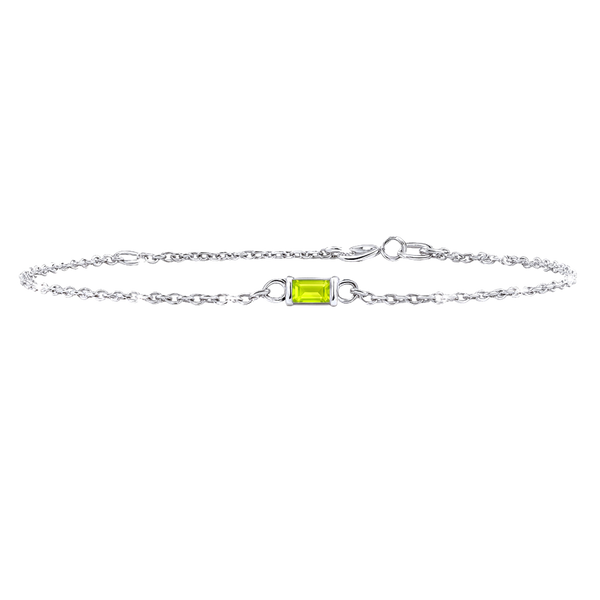 Diamond or Gemstone Baguette Bezel Charm in 14K White Diamond Cut Cable Bracelet