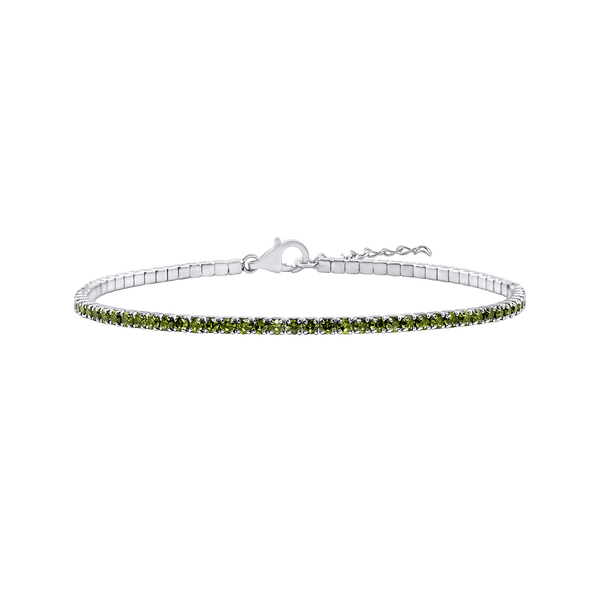 Tennis Bracelet with Peridot Colored CZ in Sterling Silver (2 mm - 4 mm)