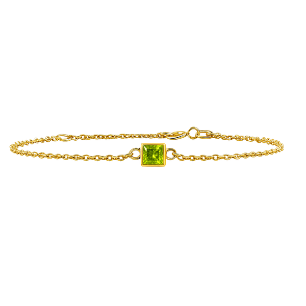 Diamond or Gemstone Square Bezel Charm in 14K Yellow Round Cable Bracelet