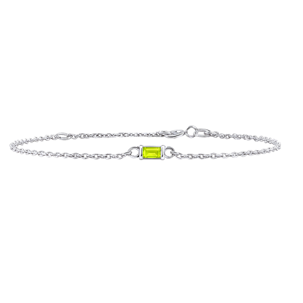Diamond or Gemstone Baguette Bezel Charm in 14K White Diamond Cut Cable Bracelet