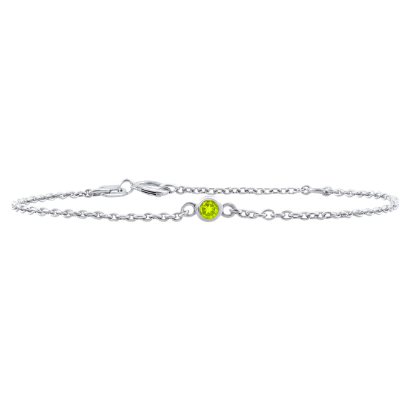 Diamond or Gemstone Round Bezel Charm in 14K White Round Cable Bracelet