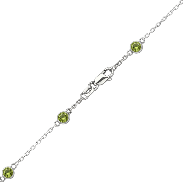 Finished Diamond by the Yard Cable Chain Anklet in 14K White Gold with Peridot Stones
