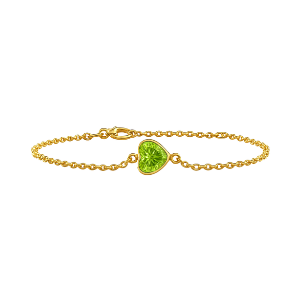 Diamond or Gemstone Heart Bezel Charm in 14K Yellow Round Cable Bracelet