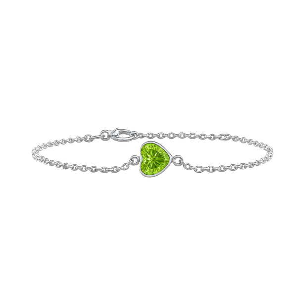 Diamond or Gemstone Heart Bezel Charm in 14K White Round Cable Bracelet