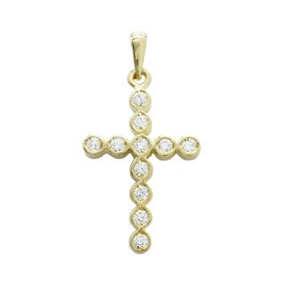 14K Gold Bezel Set Classic Cross Pendant with Diamonds (30 x 15 mm)