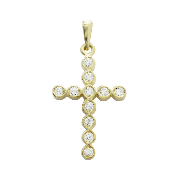 14K Gold Bezel Set Classic Cross Pendant with Diamonds (30 x 15 mm)