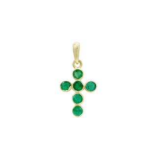 14K Yellow Gold Bezel Set Classic Cross Pendant with Emerald Stones (20 x 10 mm)