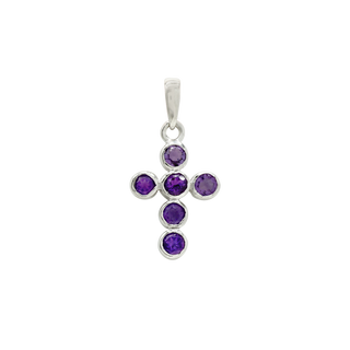 14K White Gold Bezel Set Classic Cross Pendant with Amethyst Stones (20 x 10 mm)