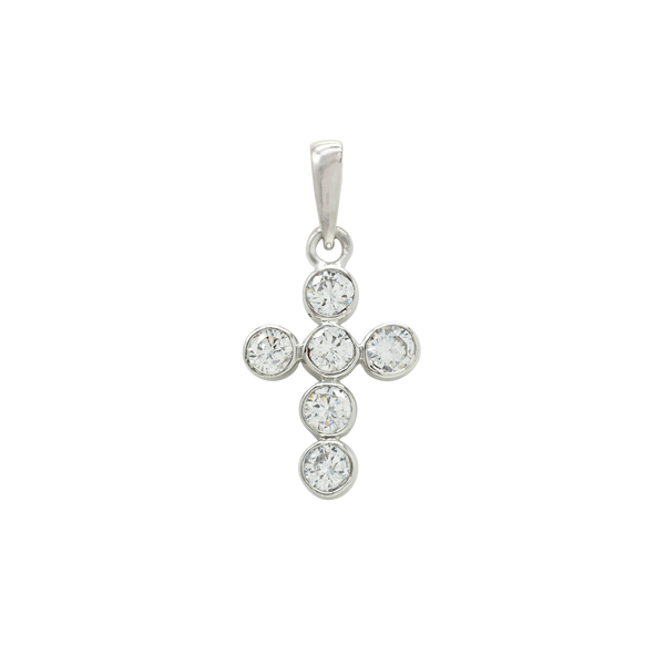 14K White Gold Bezel Set Classic Cross Pendant with Diamonds (20 x 10 mm)