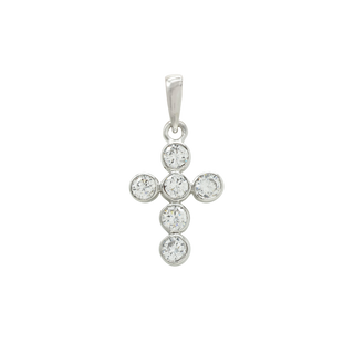 14K White Gold Bezel Set Classic Cross Pendant with Diamonds (20 x 10 mm)