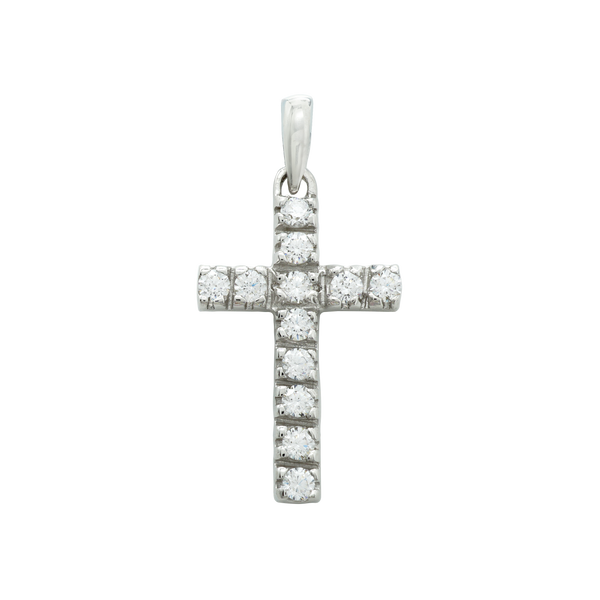 14K White Gold Classic Cross Pendant with Diamonds (27 x 12 mm)