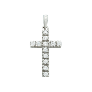 14K White Gold Classic Cross Pendant with Diamonds (27 x 12 mm)