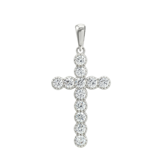 14K White Gold Bezel Set Classic Cross Pendant with Diamonds (37 x 17 mm)