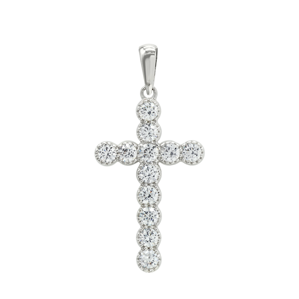 14K White Gold Bezel Set Classic Cross Pendant with Diamonds (37 x 17 mm)