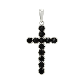 14K White Gold Bezel Set Classic Cross Pendant with Smokey Topaz Stones (37 x 17 mm)