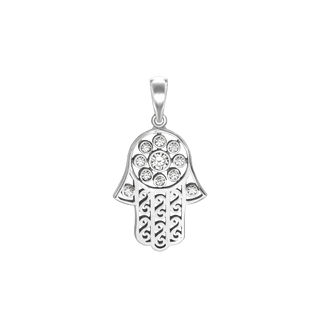 Hamsa Filigree Pendant with Diamonds in 14K Gold (30 x 18 mm)