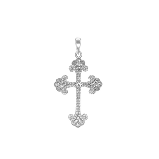 Sterling Silver Budded Cross Pendant with Cubic Zirconia (44 x 26 mm)