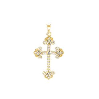 Sterling Silver Budded Cross Pendant with Cubic Zirconia (44 x 26 mm)
