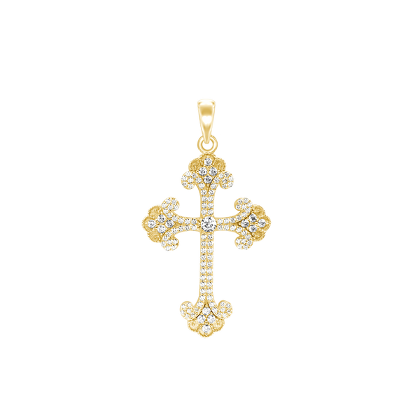 Sterling Silver Budded Cross Pendant with Cubic Zirconia (44 x 26 mm)