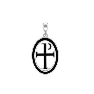 Sterling Silver Tau-Rho Cross Medallions with Black Enamel (34 x 19 mm)