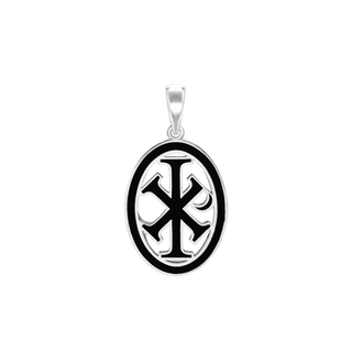 Sterling Silver Chi-Rho Cross Medallions with Black Enamel (34 x 19 mm)