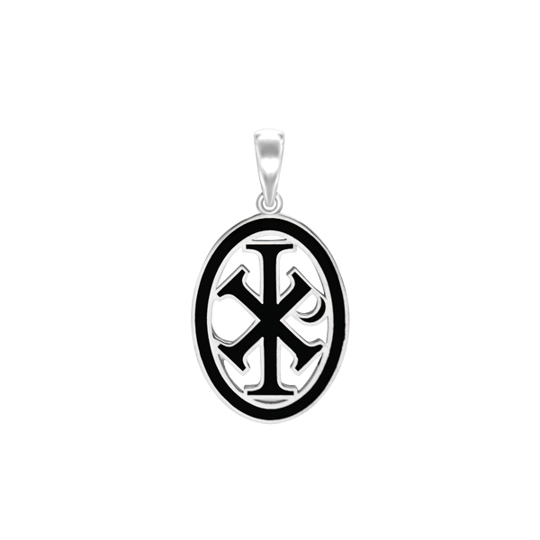 Sterling Silver Chi-Rho Cross Medallions with Black Enamel (34 x 19 mm)