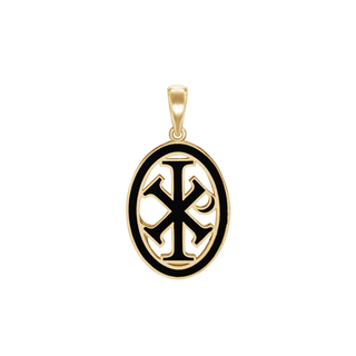 Sterling Silver Chi-Rho Cross Medallions with Black Enamel (34 x 19 mm)