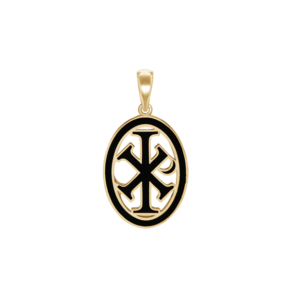 Sterling Silver Chi-Rho Cross Medallions with Black Enamel (34 x 19 mm)