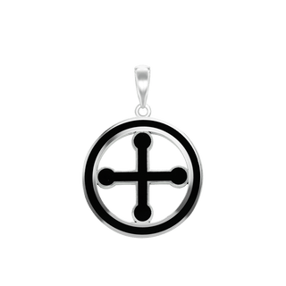 Sterling Silver Pomée Cross Medallions with Black Enamel (30 x 22 mm)