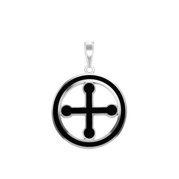 Sterling Silver Pomée Cross Medallions with Black Enamel (30 x 22 mm)