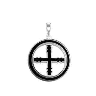 Sterling Silver Engrailed Cross Medallions with Black Enamel (30 x 22 mm)