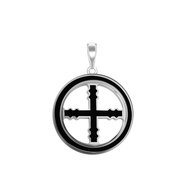 Sterling Silver Engrailed Cross Medallions with Black Enamel (30 x 22 mm)