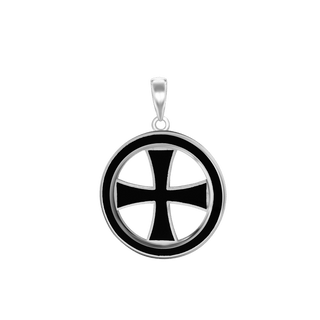 Sterling Silver Pattée Cross Medallions with Black Enamel (30 x 22 mm)