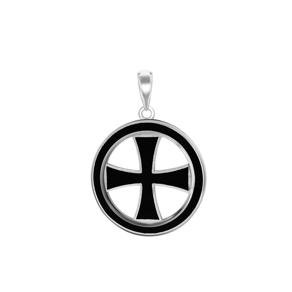 Sterling Silver Pattée Cross Medallions with Black Enamel (30 x 22 mm)