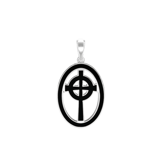 Sterling Silver Celtic Cross Medallions with Black Enamel (34 x 19 mm)