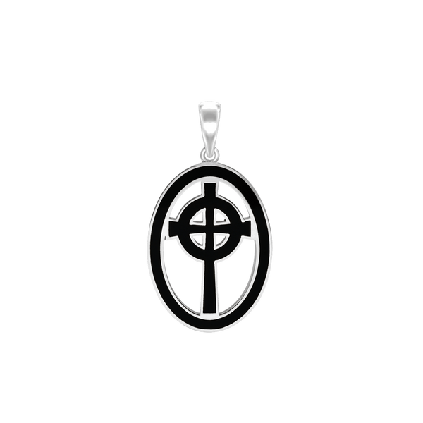 Sterling Silver Celtic Cross Medallions with Black Enamel (34 x 19 mm)